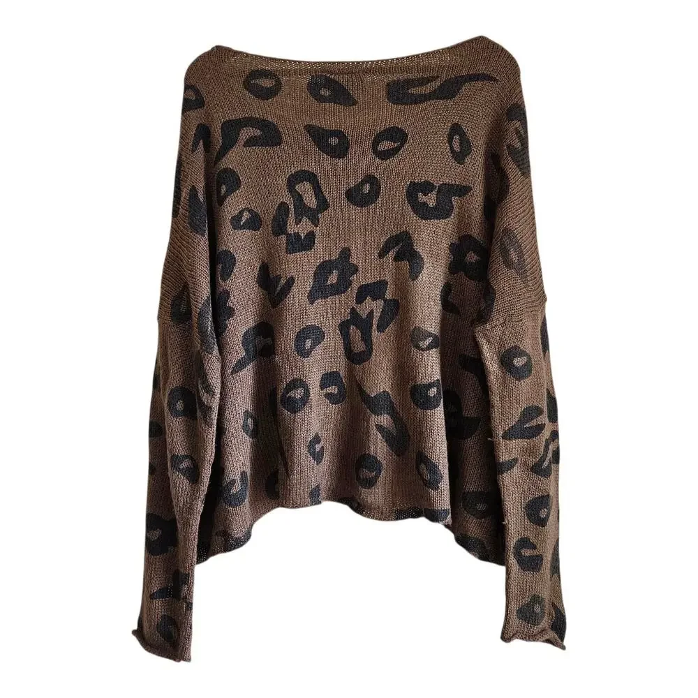 WOODEN SHIPS M / L Sweater Brown Black Animal Print Mohair Wool Blend Oversized